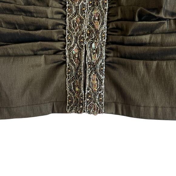 Tadashi Evening Jacket Brown Beaded Trim Ruched Crop Jacket Size 16 - Picture 12 of 15